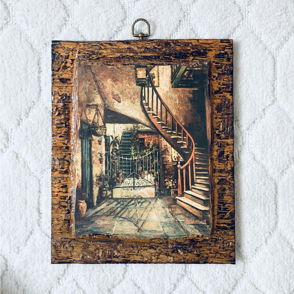 framed print titled "Four Courtyards" by O.L. Coleman, on Rustic wooden Frame - Picture 3 of 12